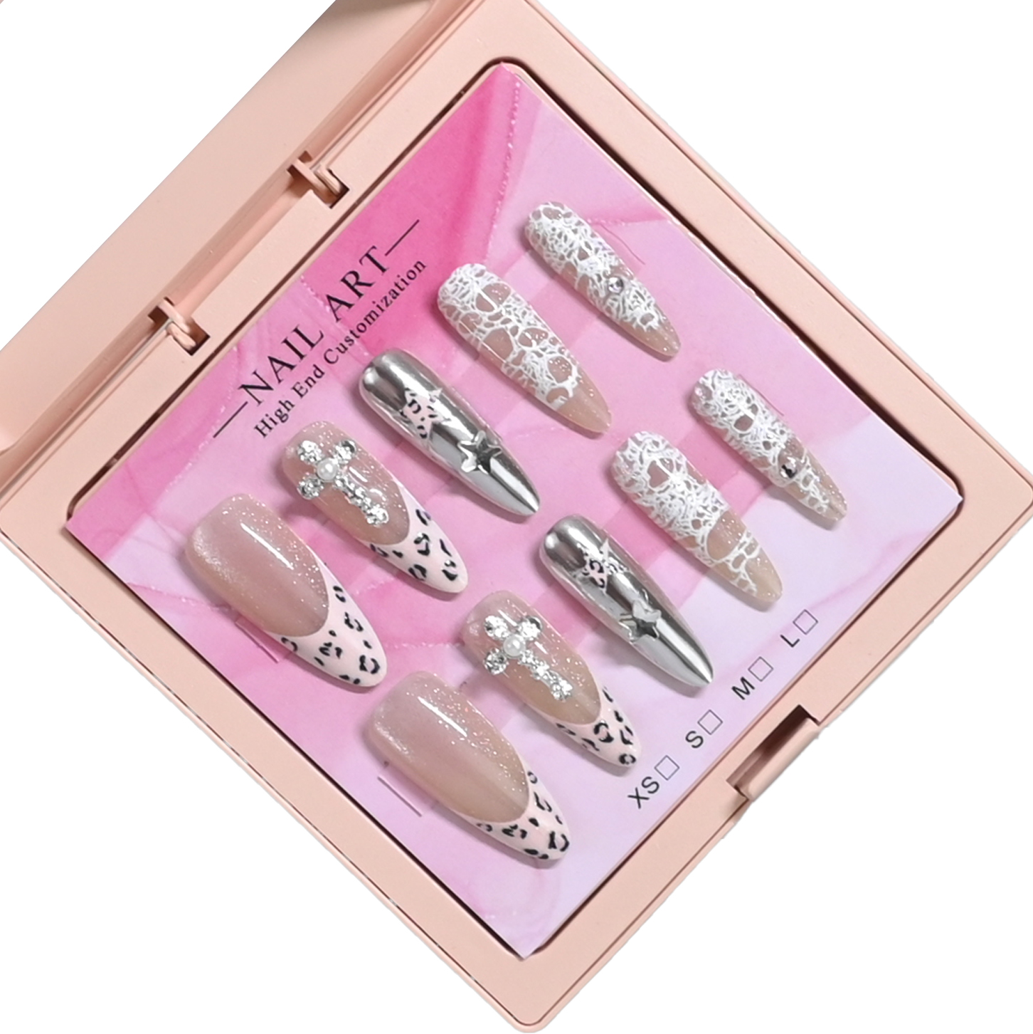 Nail Glitter Chrome - 10 handmade almond nails in mirror