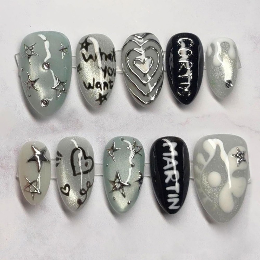 Nail Glitter Chrome - 3D Chrome Star Acrylic Nails, Full