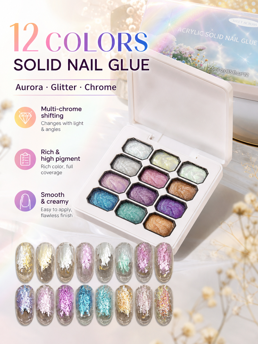 Nail Glitter Chrome - 12 Colors Aurora Solid Nail Gel