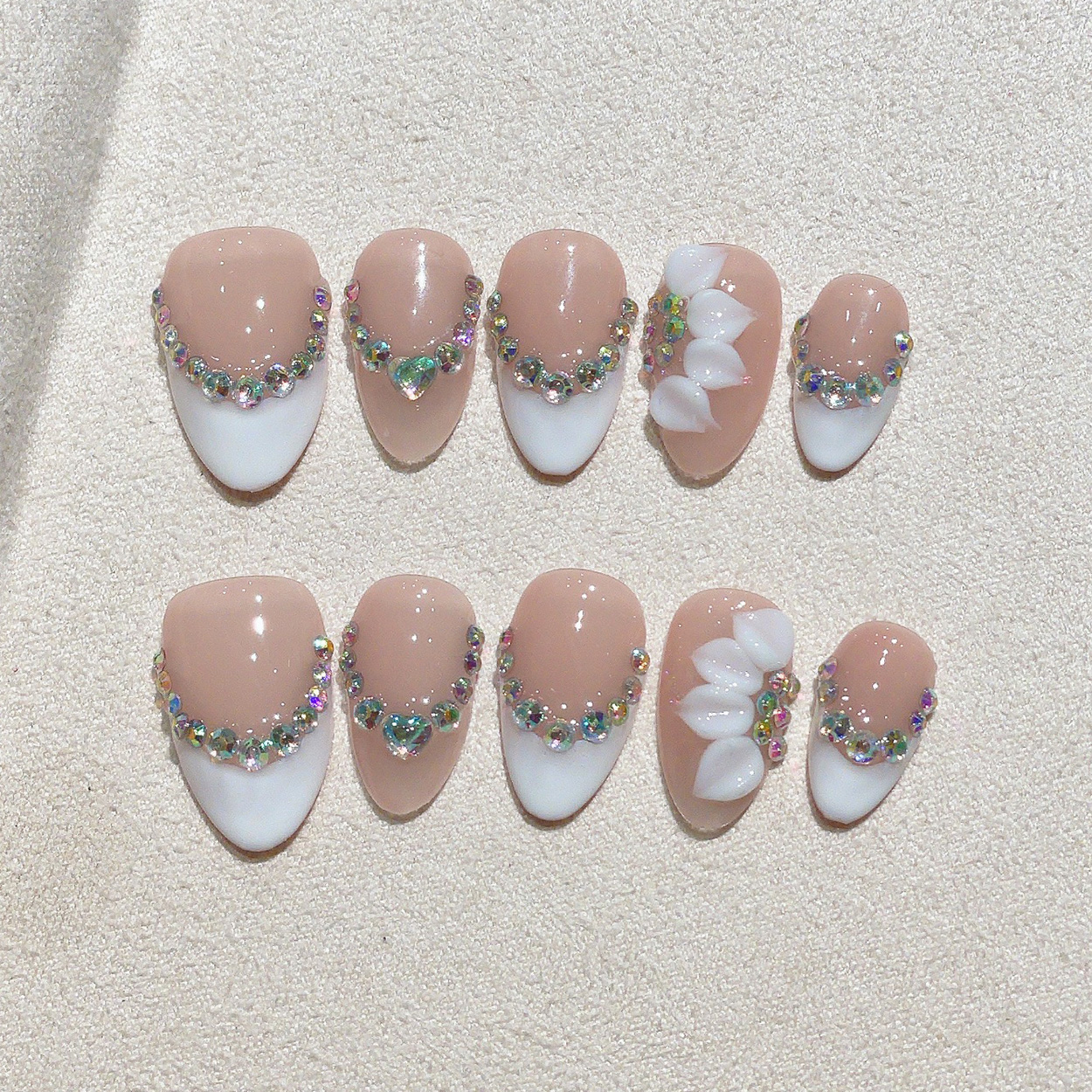 Press On Nail Set - 10pcs Short Almond Handmade Press On