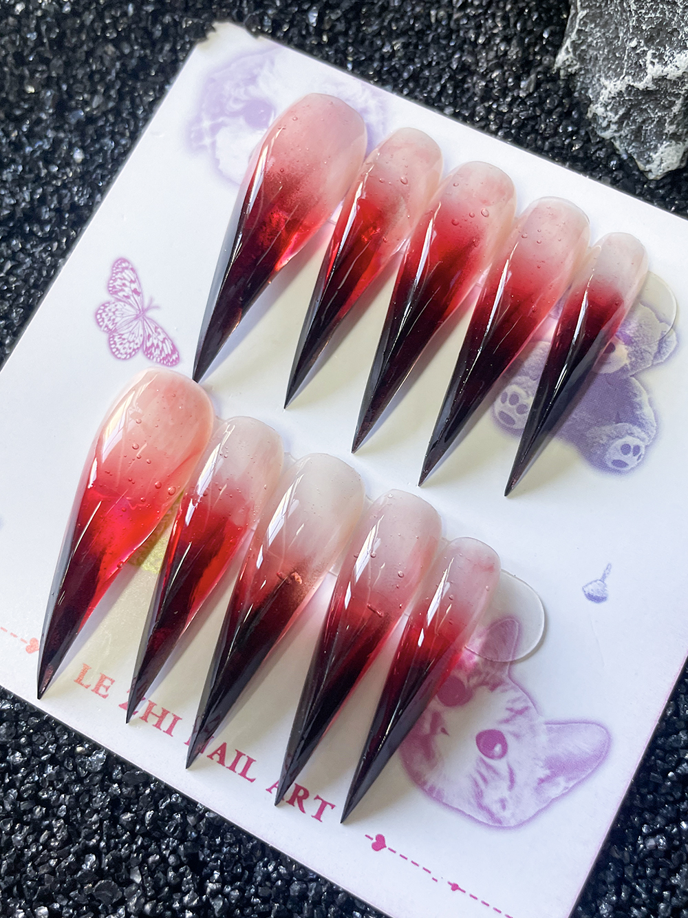 Nail Art Red - Handmade Red Gradient Long Dragon Claws