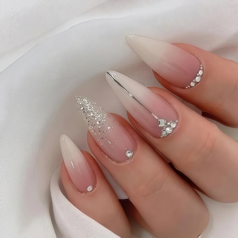 Nail Art French - 24PCS Long French Almond Press False