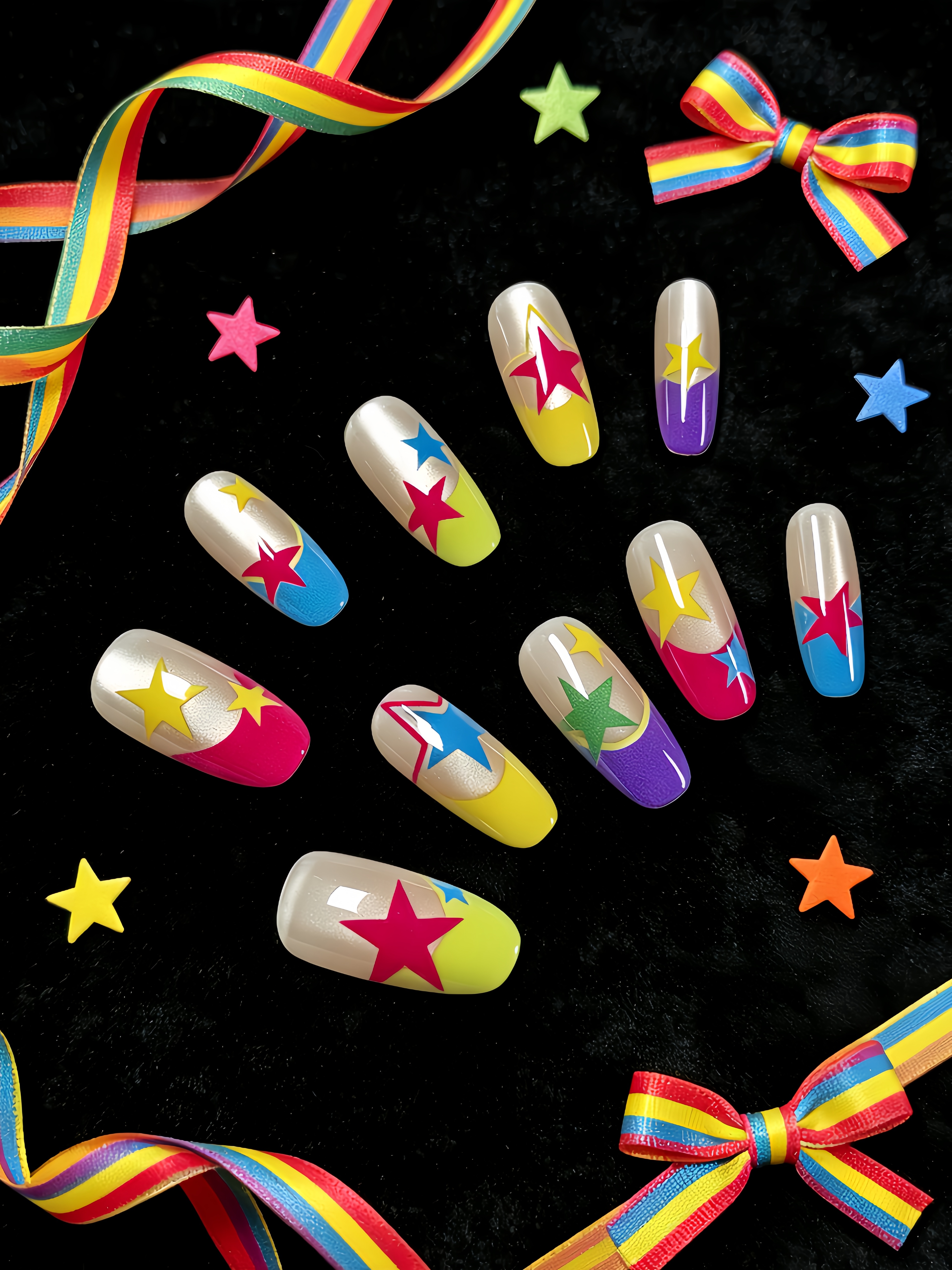 Nail Art French - 10 Medium-Length Oval-Shaped Press-On Nails, with