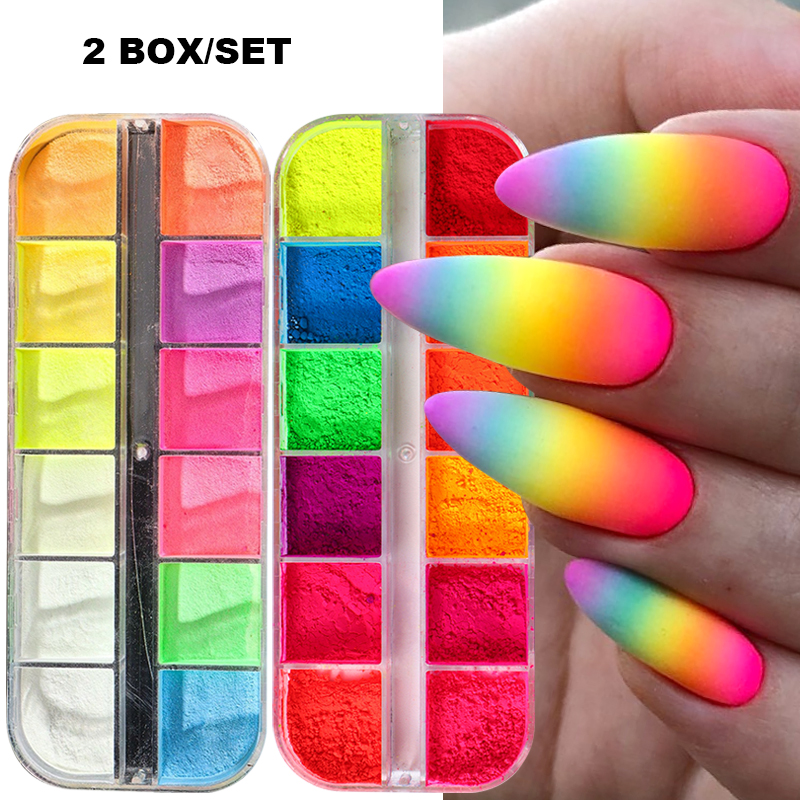 Nail Glitter Chrome - 2 Box Neon Rainbow Nail Pigment