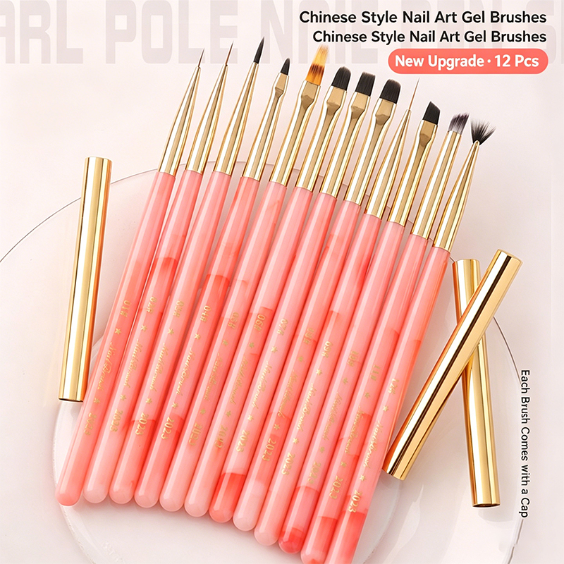 12Pcs Pink Inlaid Jade Handle  - Nail Art Pink Soft recensione e prezzo