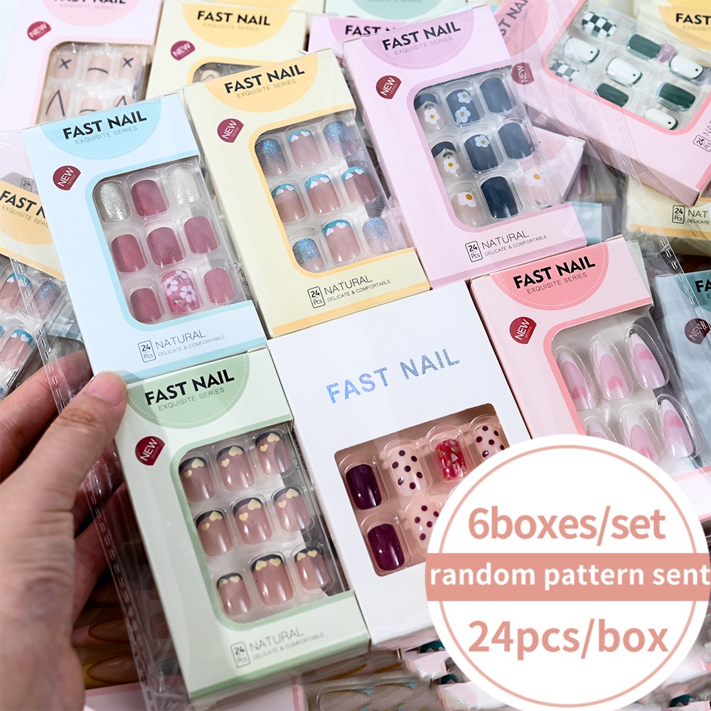 6Boxes/Set Short Square Fake N - Press On Nail Set recensione e prezzo