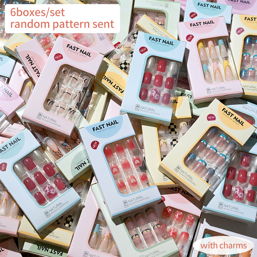 6Boxes/Set Short Square Fake N - Press On Nail Set recensione e prezzo