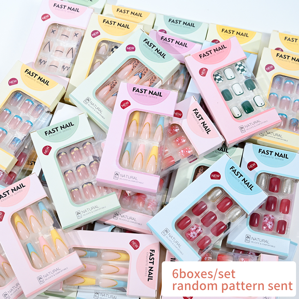 6Boxes/Set Short Square Fake N - Press On Nail Set recensione e prezzo