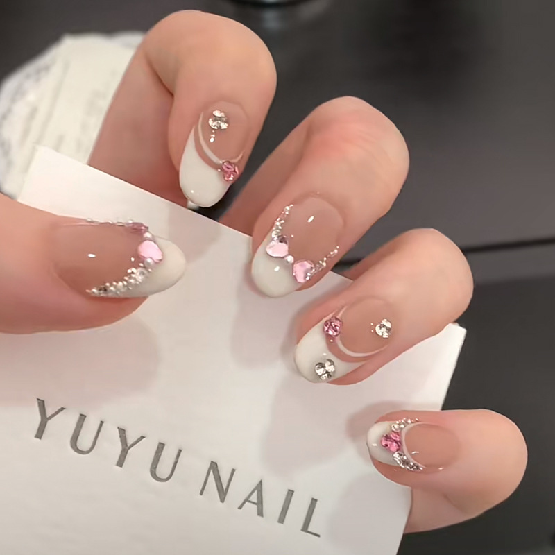 10Pcs White French Pink Heart  - Nail Art French recensione e prezzo