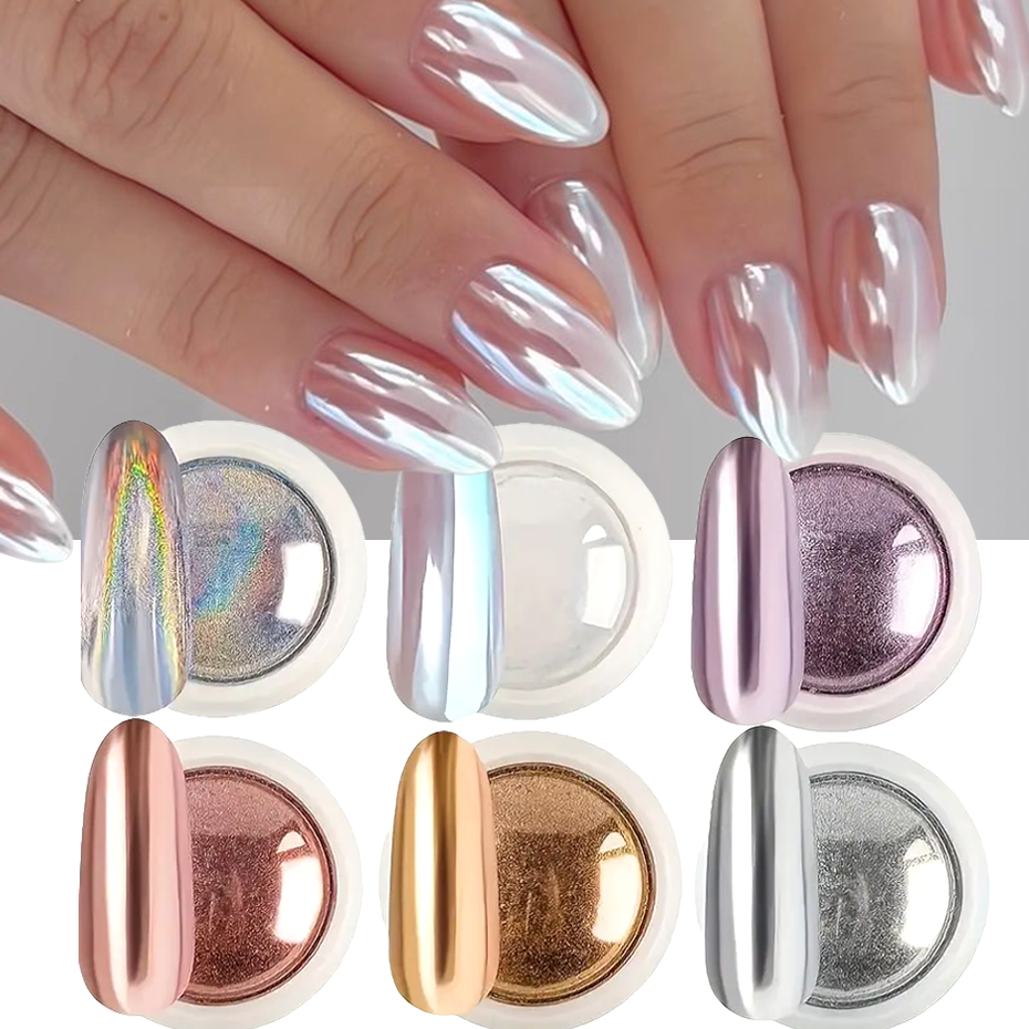 6pcs Chrome Mirror White Nail  - Nail Glitter Chrome recensione e prezzo