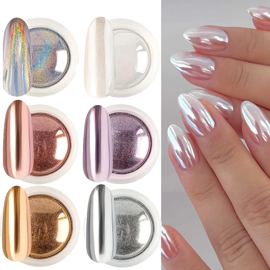 6pcs Chrome Mirror White Nail  - Nail Glitter Chrome recensione e prezzo