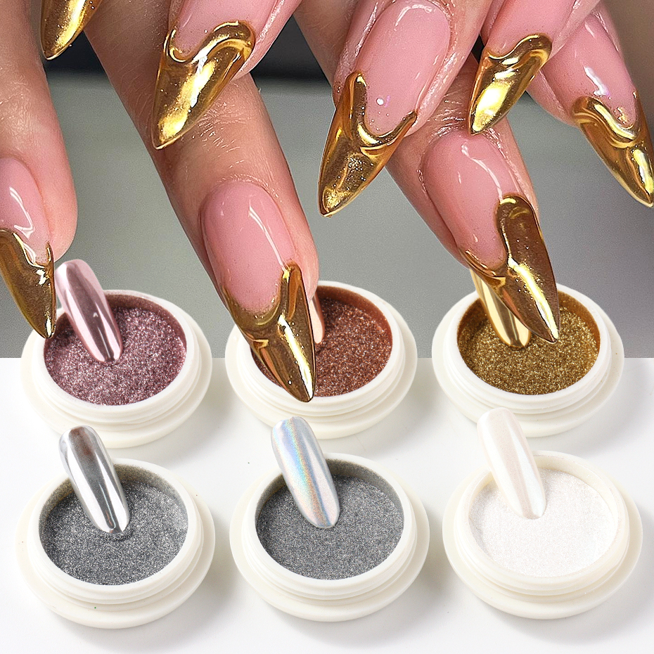 6pcs Chrome Mirror White Nail  - Nail Glitter Chrome recensione e prezzo