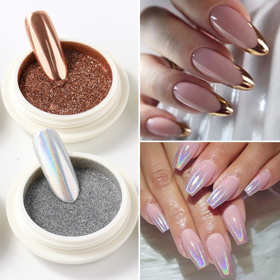 6pcs Chrome Mirror White Nail  - Nail Glitter Chrome recensione e prezzo