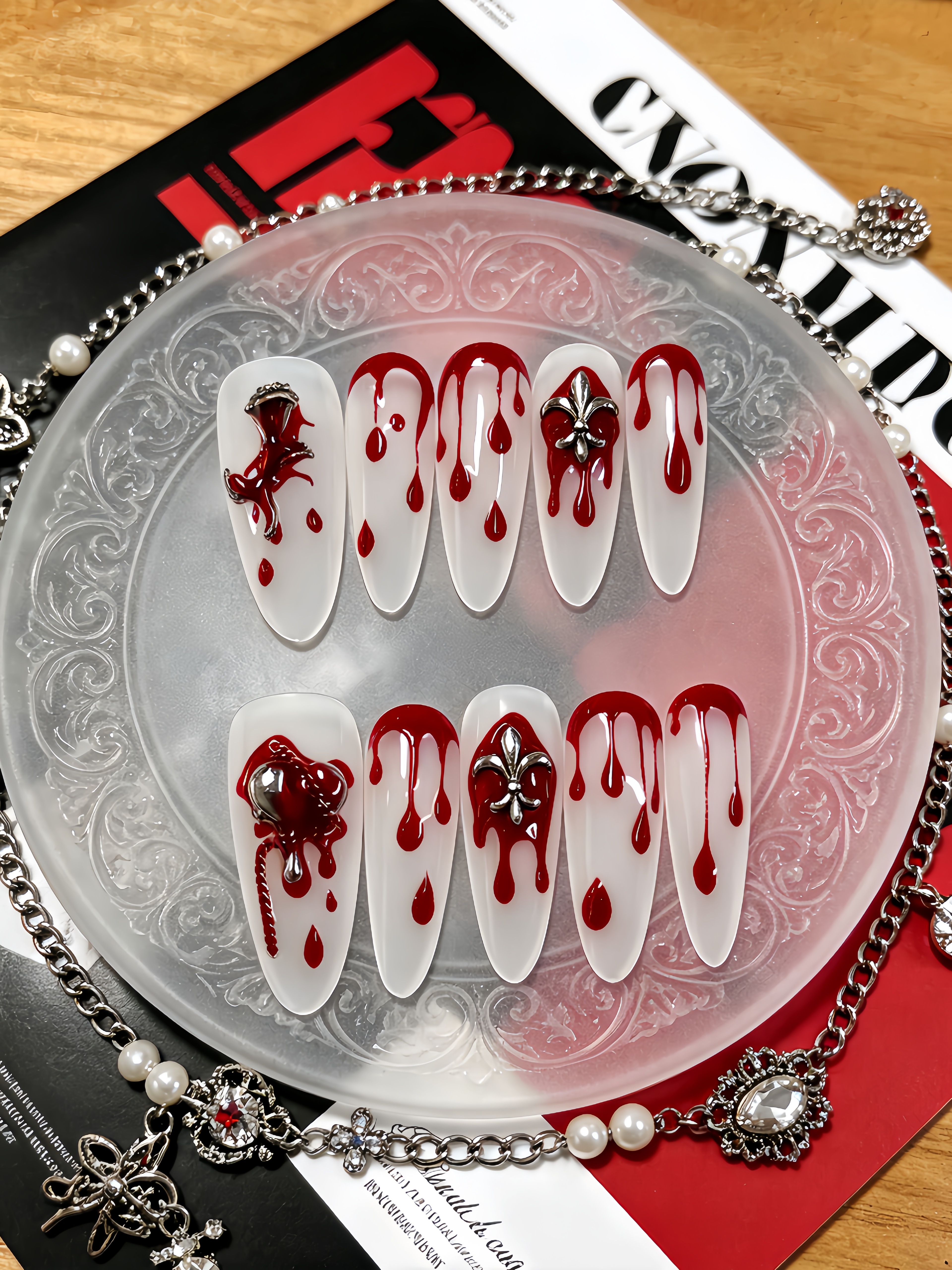 10 Long Waterdrop-Shaped Press - Nail Art Red recensione e prezzo