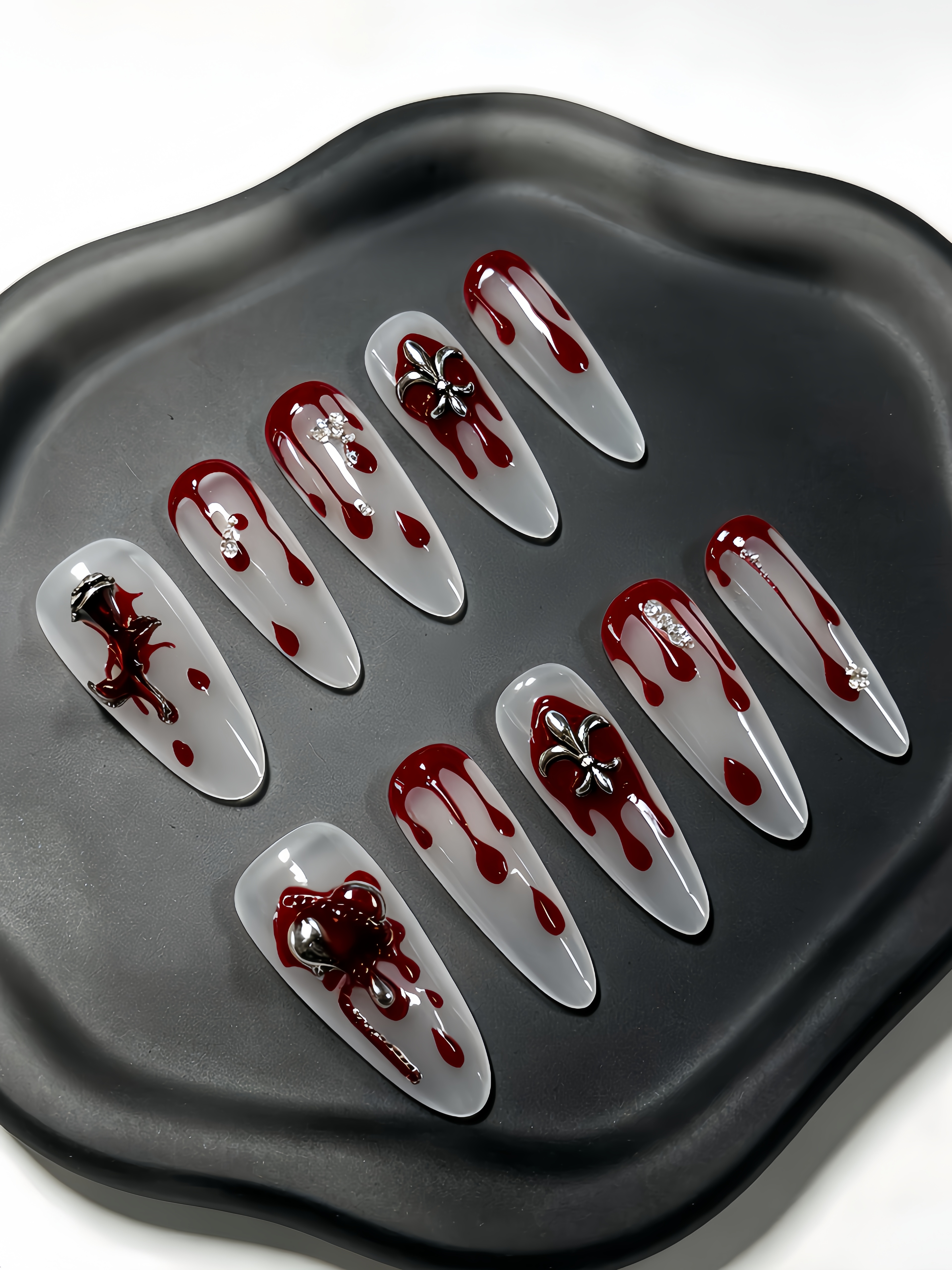 10 Long Waterdrop-Shaped Press - Nail Art Red recensione e prezzo