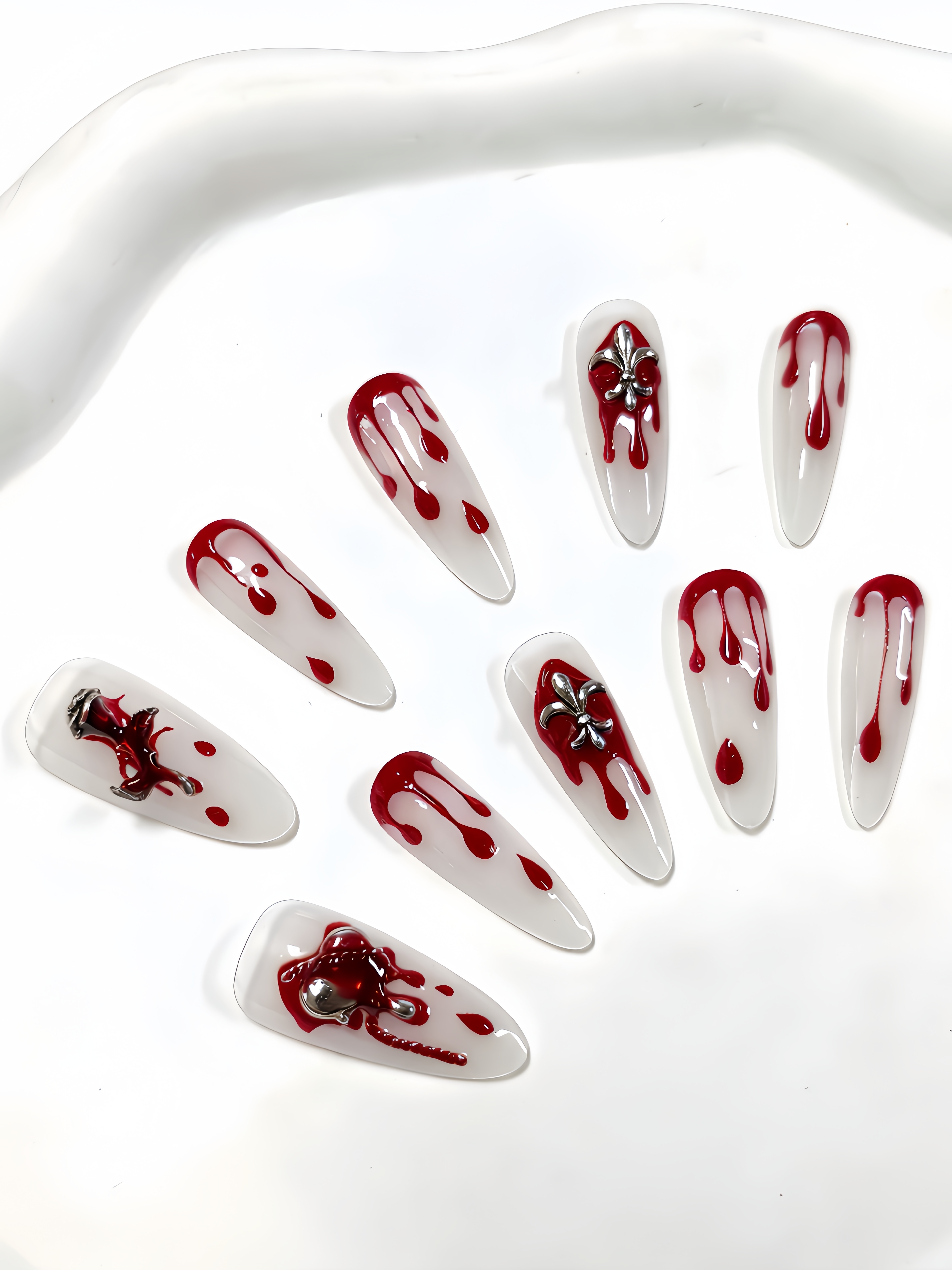 10 Long Waterdrop-Shaped Press - Nail Art Red recensione e prezzo