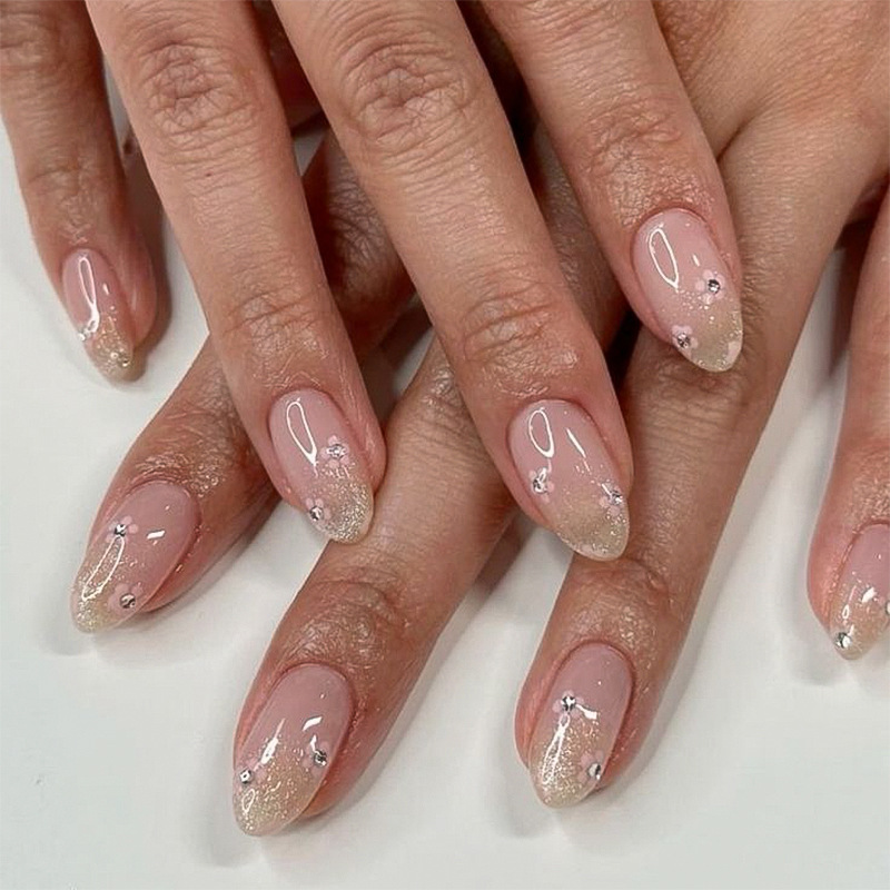 24Pcs Yellow Floral French Des - Nail Art Oval recensione e prezzo