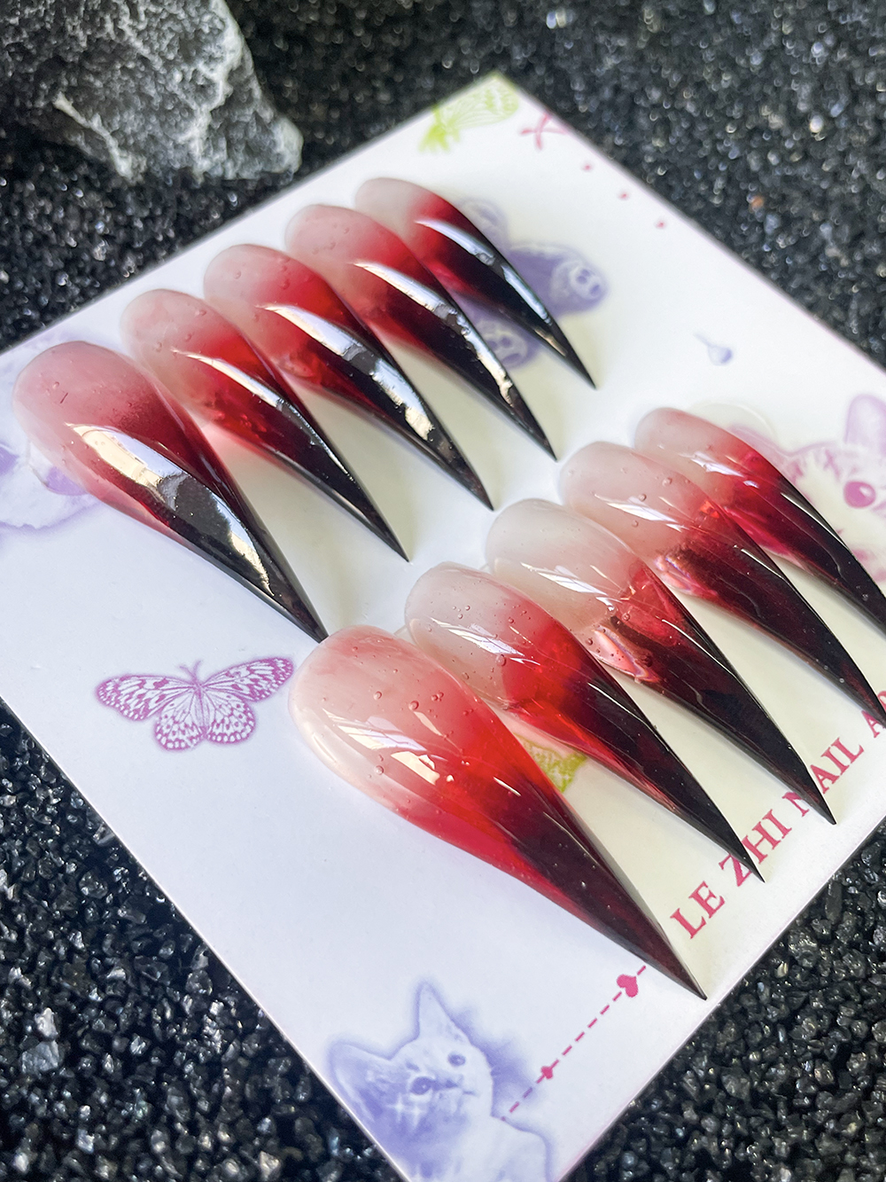 Handmade Red Gradient Long Dra - Nail Art Red recensione e prezzo