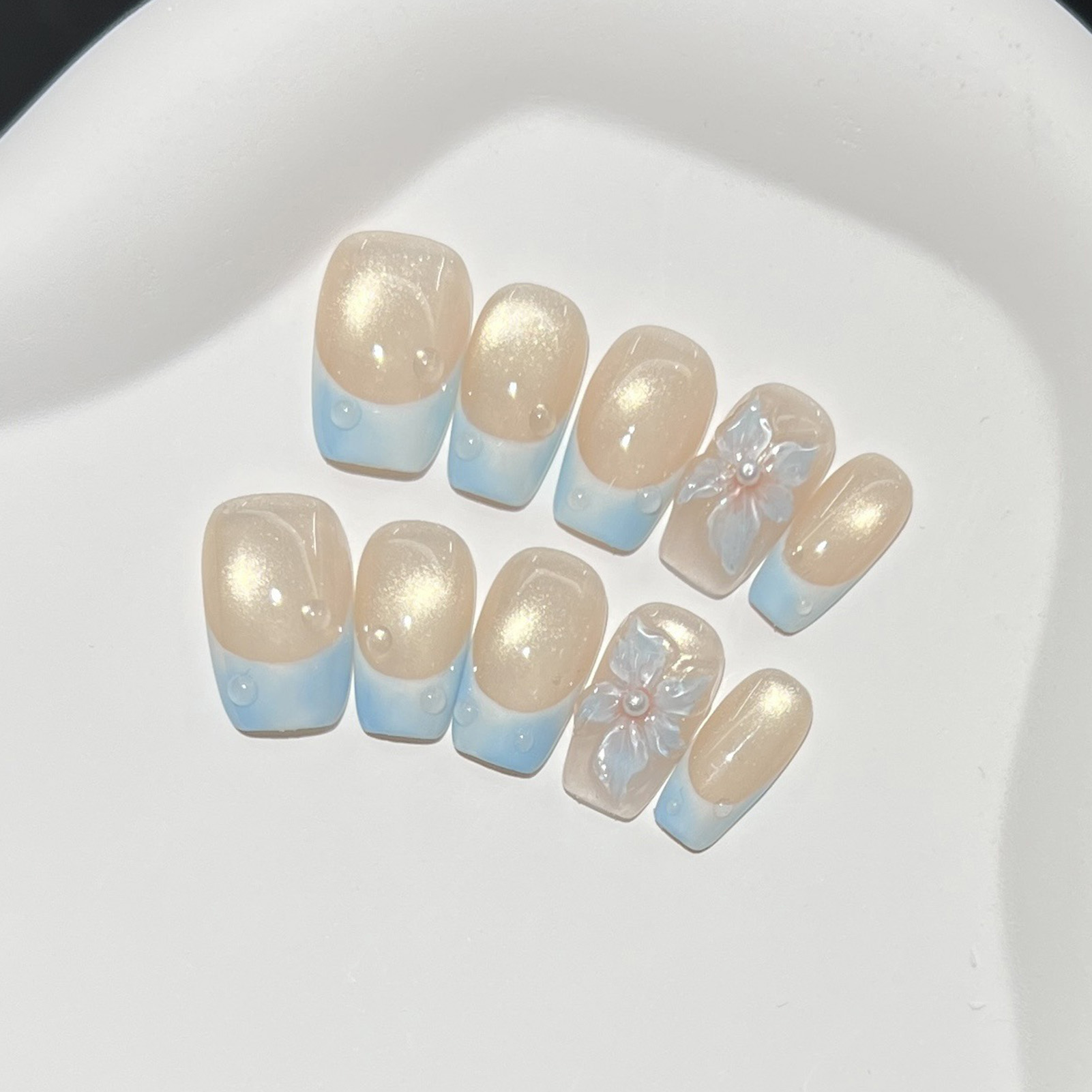 10pcs French Blue Glossy Flora - Nail Art French recensione e prezzo