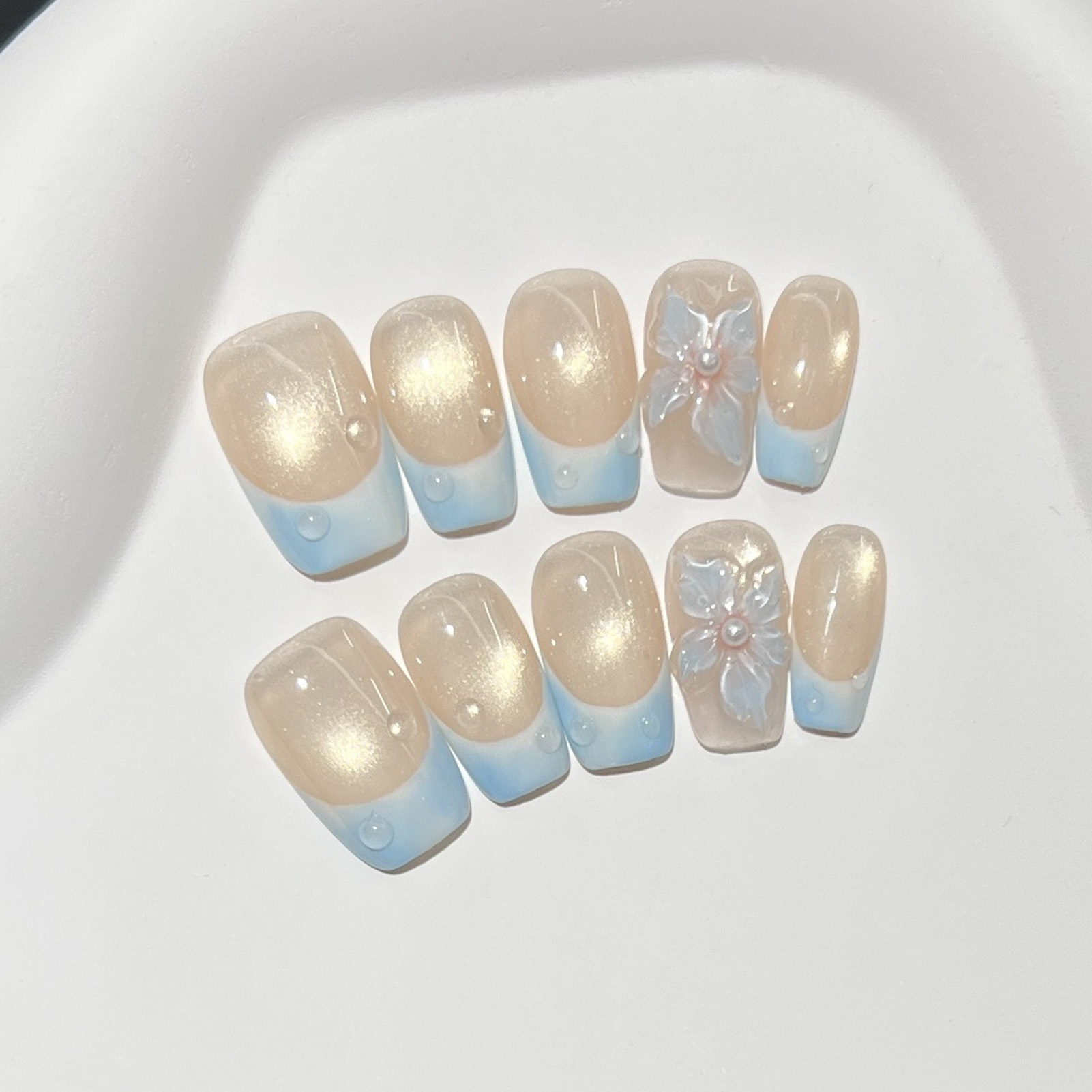 10pcs French Blue Glossy Flora - Nail Art French recensione e prezzo