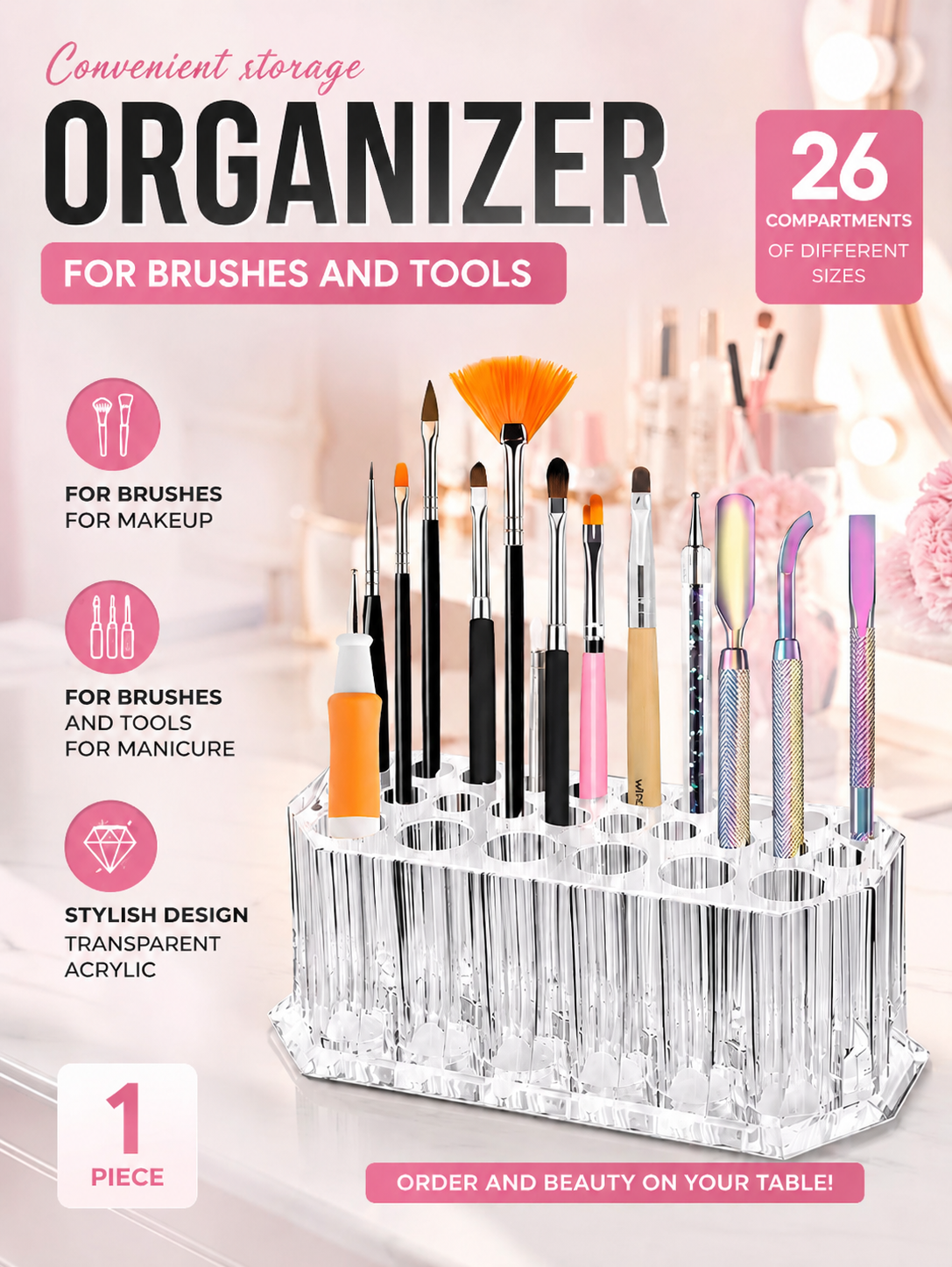 1pc Clear Acrylic 26Hole Brush - Nail Art Rame recensione e prezzo