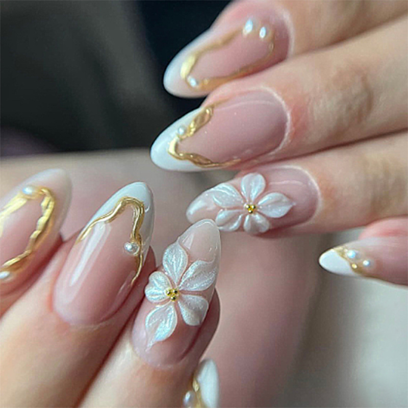 24pcs Flower Long Almond Press - Nail Art French Nails recensione e prezzo