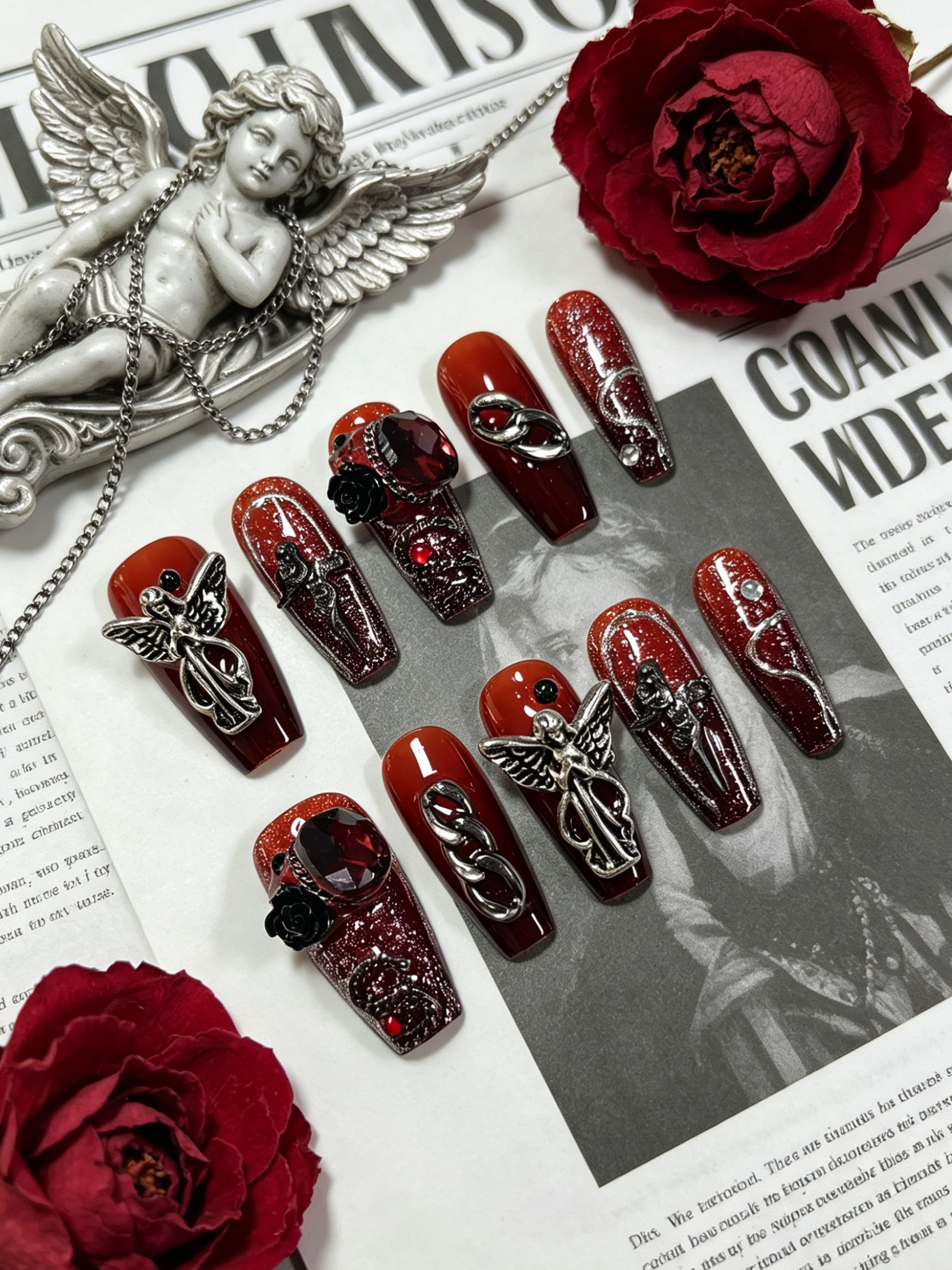 10 Medium-Sized Trapezoidal Pr - Nail Art Red recensione e prezzo