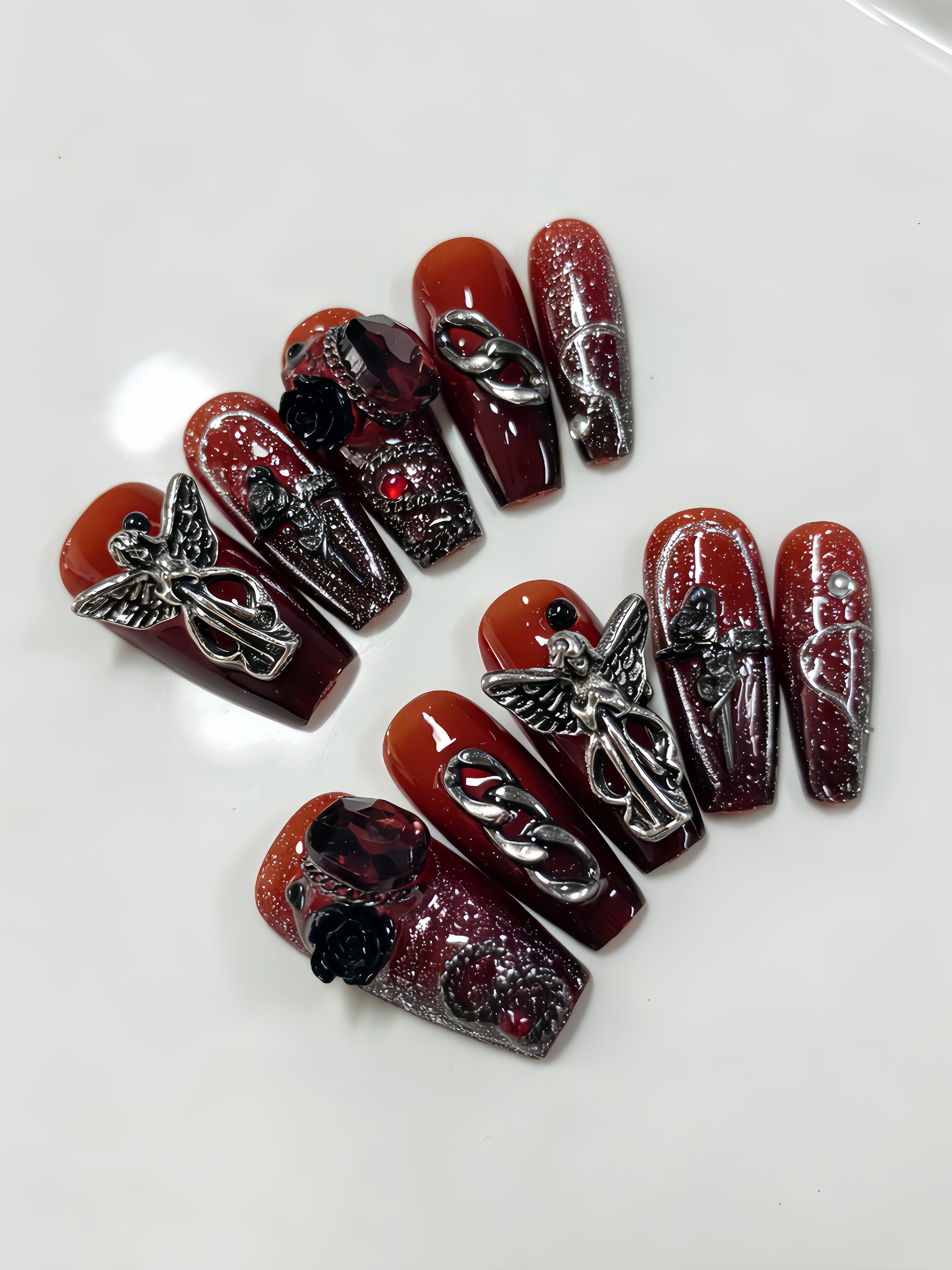 10 Medium-Sized Trapezoidal Pr - Nail Art Red recensione e prezzo