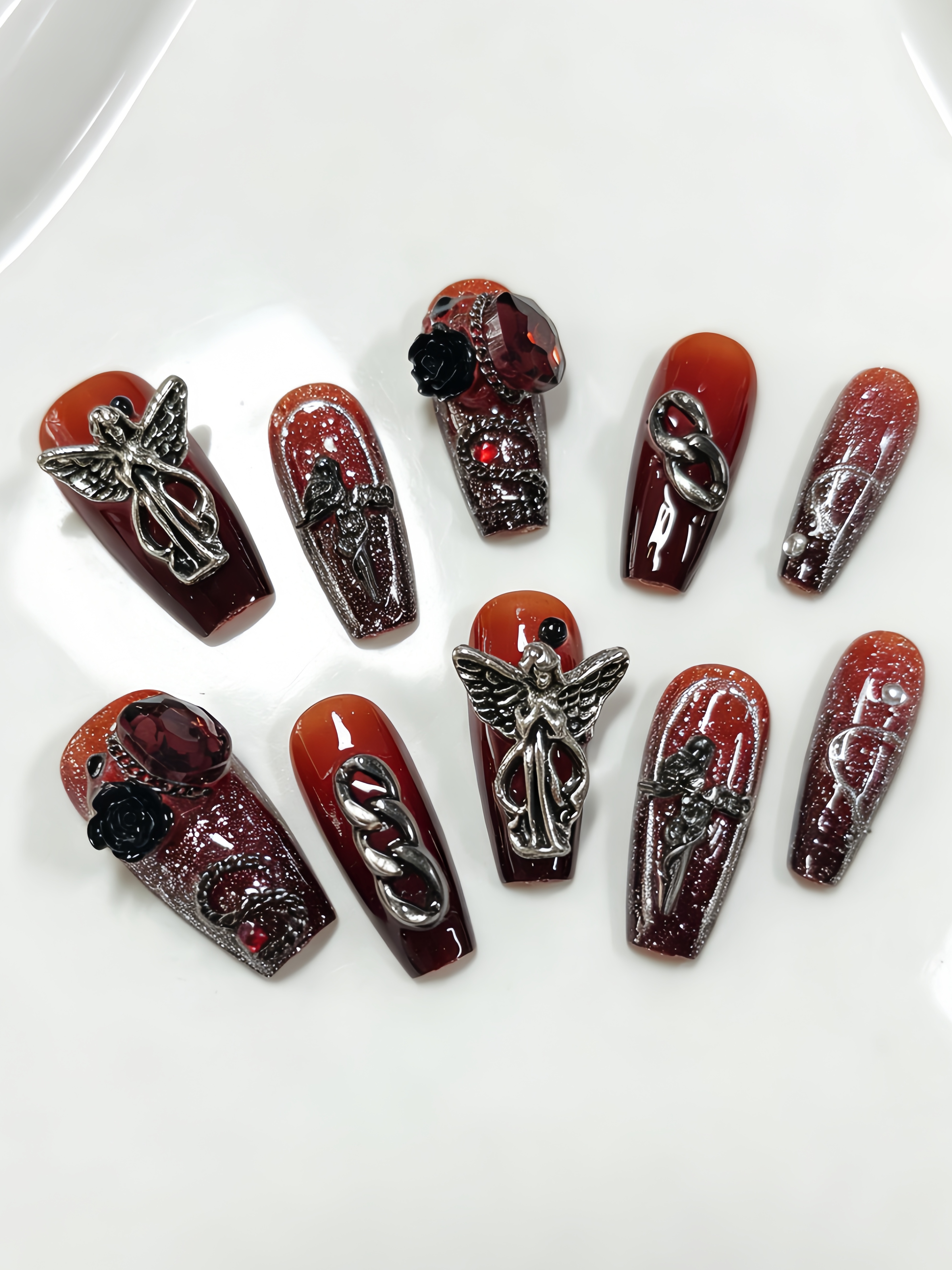 10 Medium-Sized Trapezoidal Pr - Nail Art Red recensione e prezzo