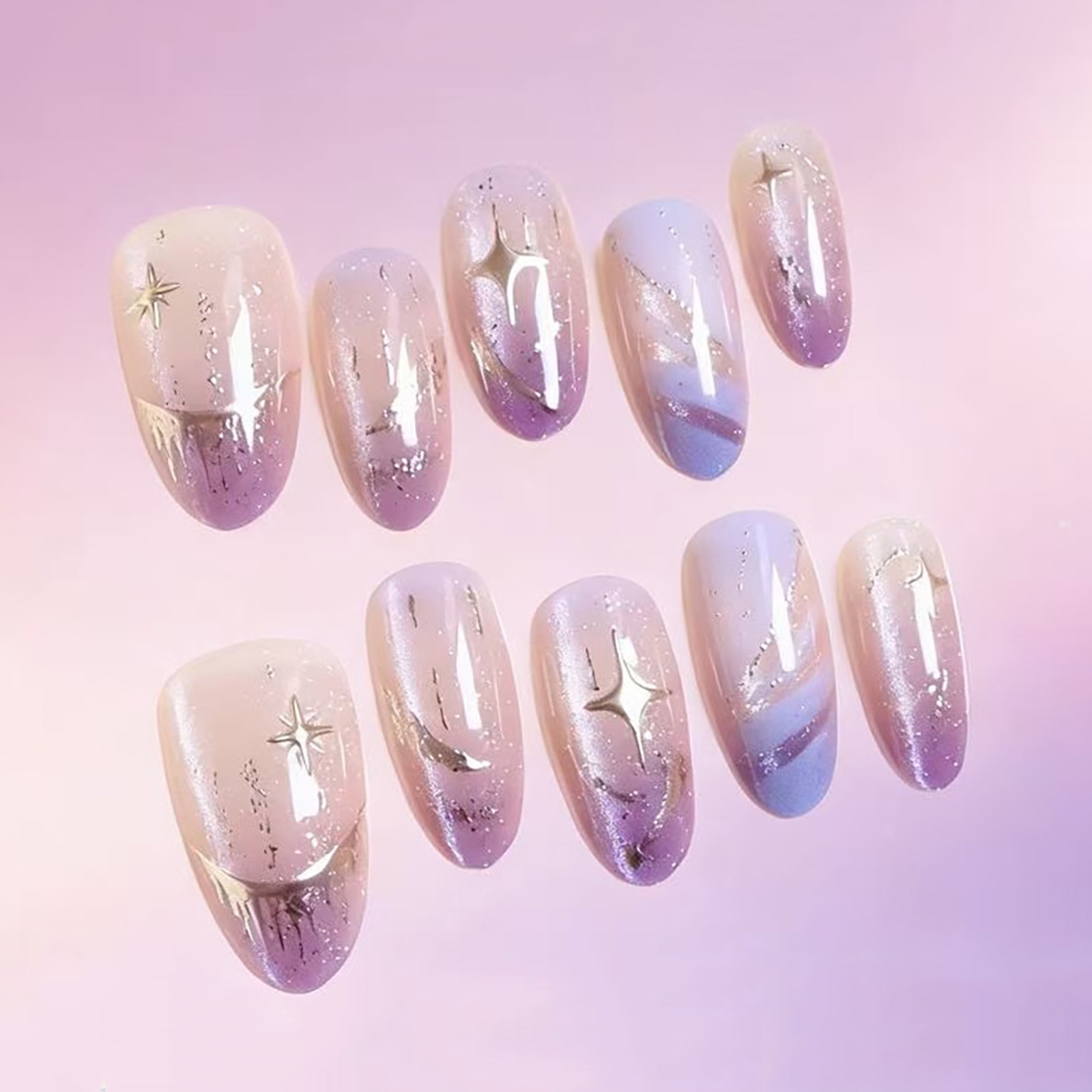 10pcs Cat Eye Purple False Nai - Nail Art Oval recensione e prezzo