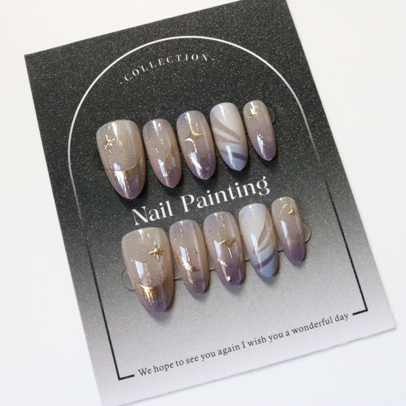 10pcs Cat Eye Purple False Nai - Nail Art Oval recensione e prezzo
