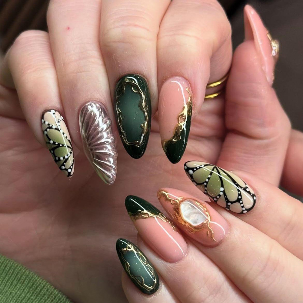 24pcs Green Cat Eye Fake Nails - Nail Art French recensione e prezzo