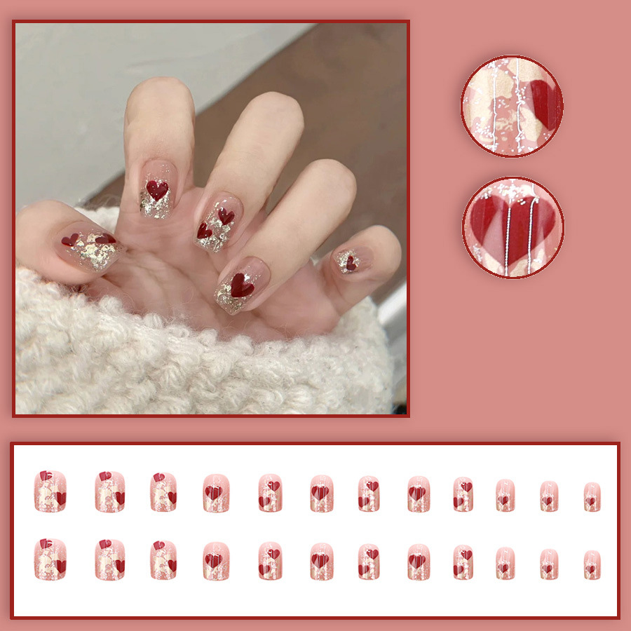 24pcs/set Short Square fake na - Nail Art Red recensione e prezzo