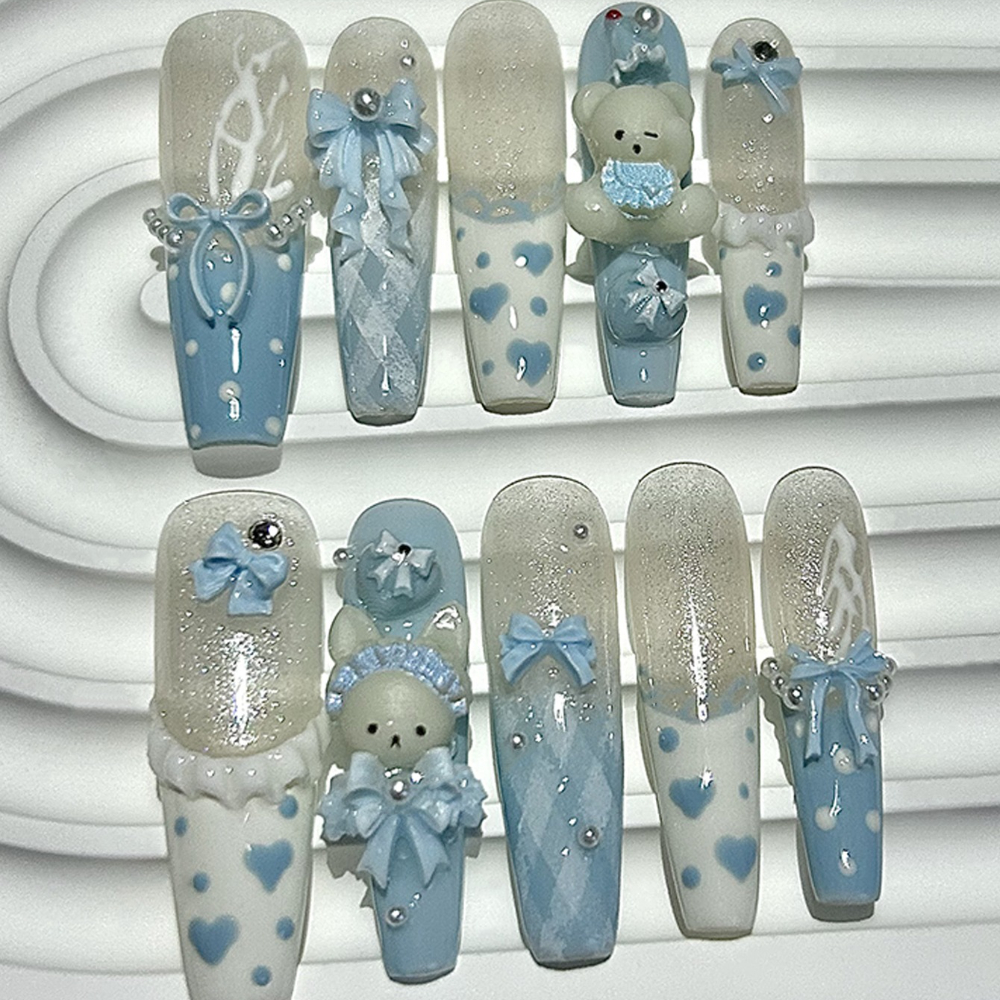 10 Pieces Kawaii 3D Bow Teddy  - Nail Art French recensione e prezzo