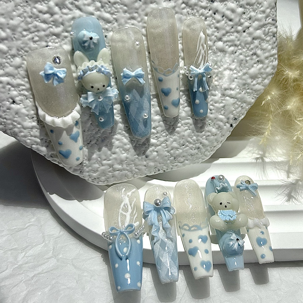 10 Pieces Kawaii 3D Bow Teddy  - Nail Art French recensione e prezzo
