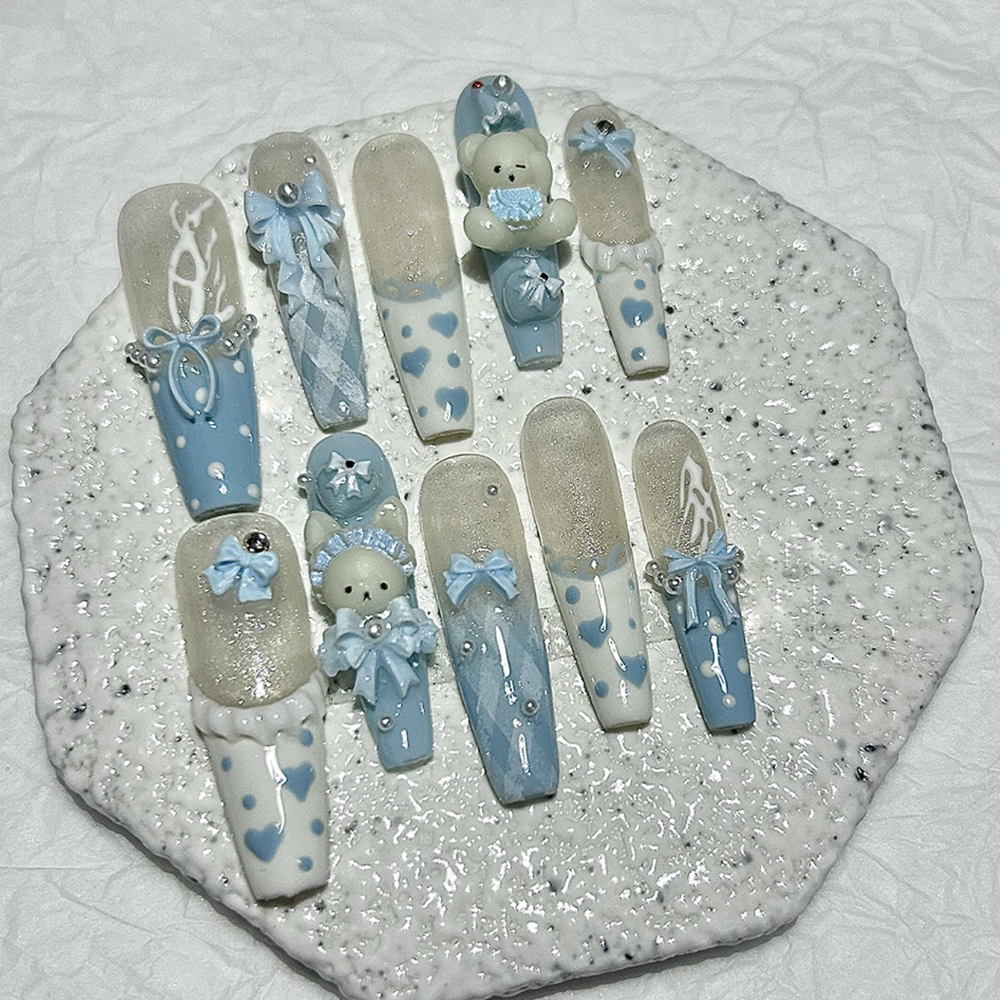 10 Pieces Kawaii 3D Bow Teddy  - Nail Art French recensione e prezzo