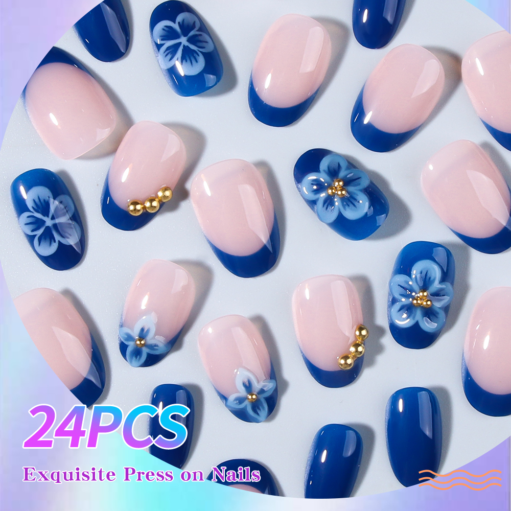 24pcs Short Oval 3D Gel Nail S - Nail Art French recensione e prezzo
