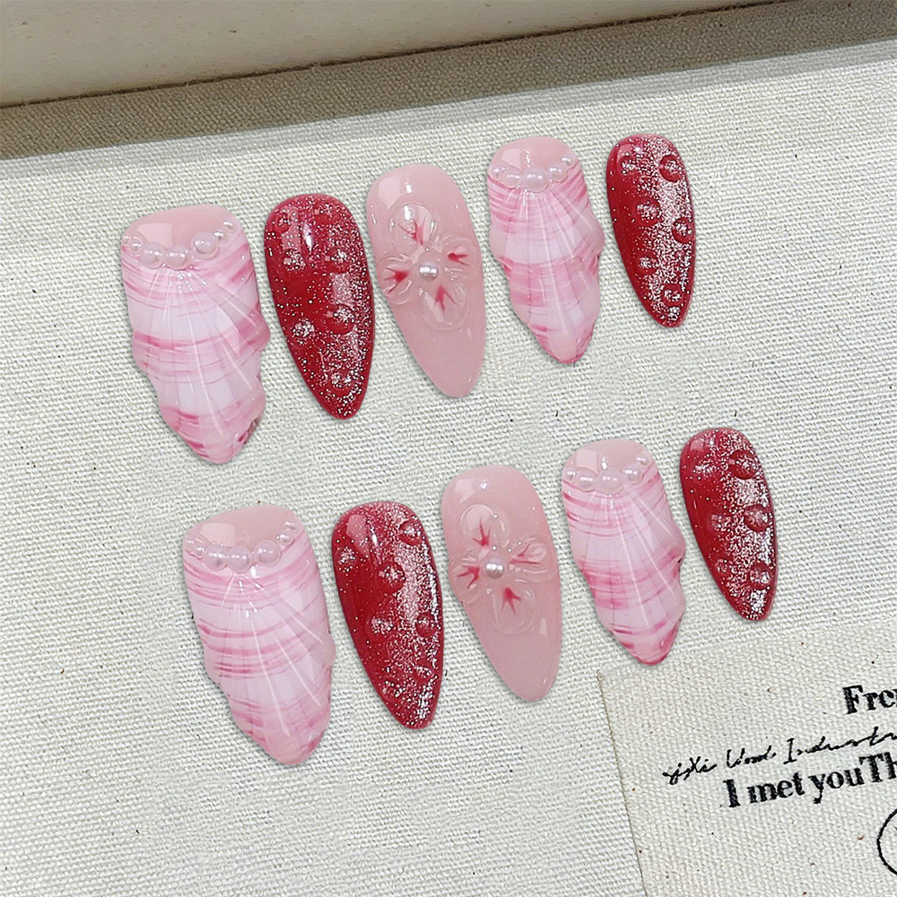 10pcs Medium Almond Handmade P - Nail Art Red recensione e prezzo
