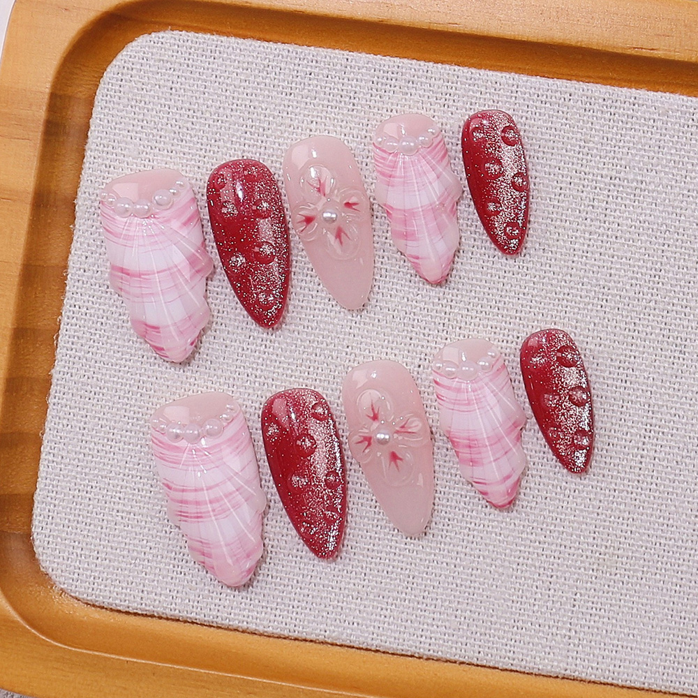 10pcs Medium Almond Handmade P - Nail Art Red recensione e prezzo