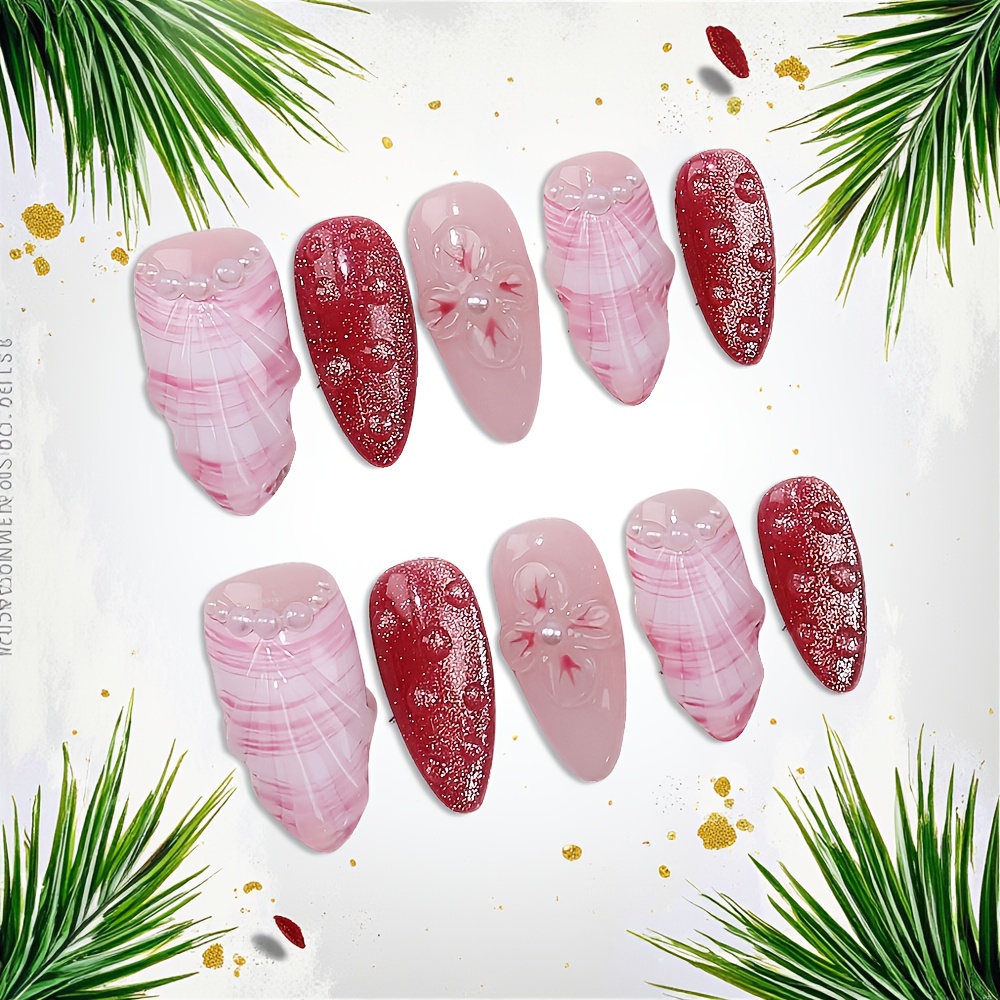 10pcs Medium Almond Handmade P - Nail Art Red recensione e prezzo