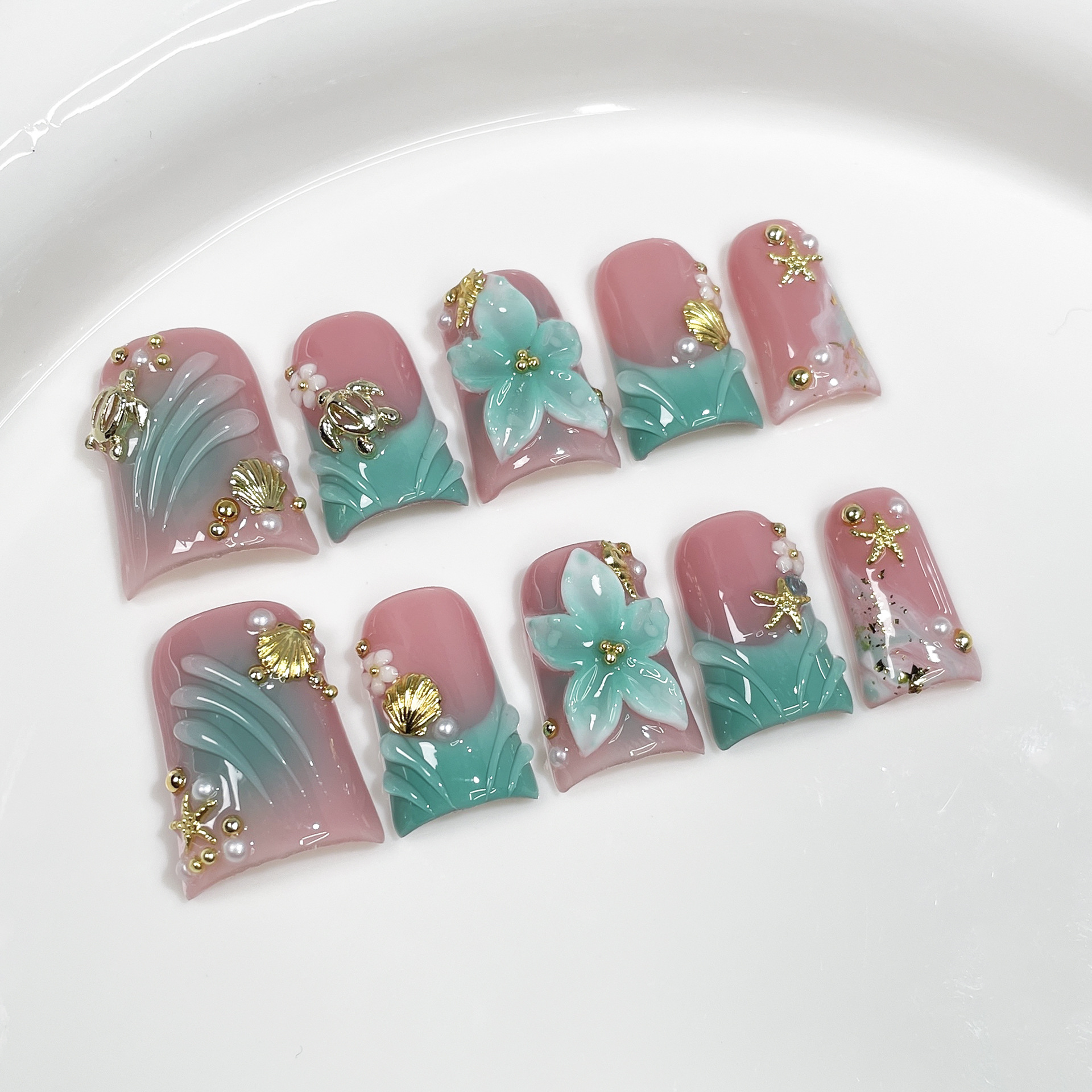 10pcs Ocean Style Fake Nails D - Nail Art French recensione e prezzo
