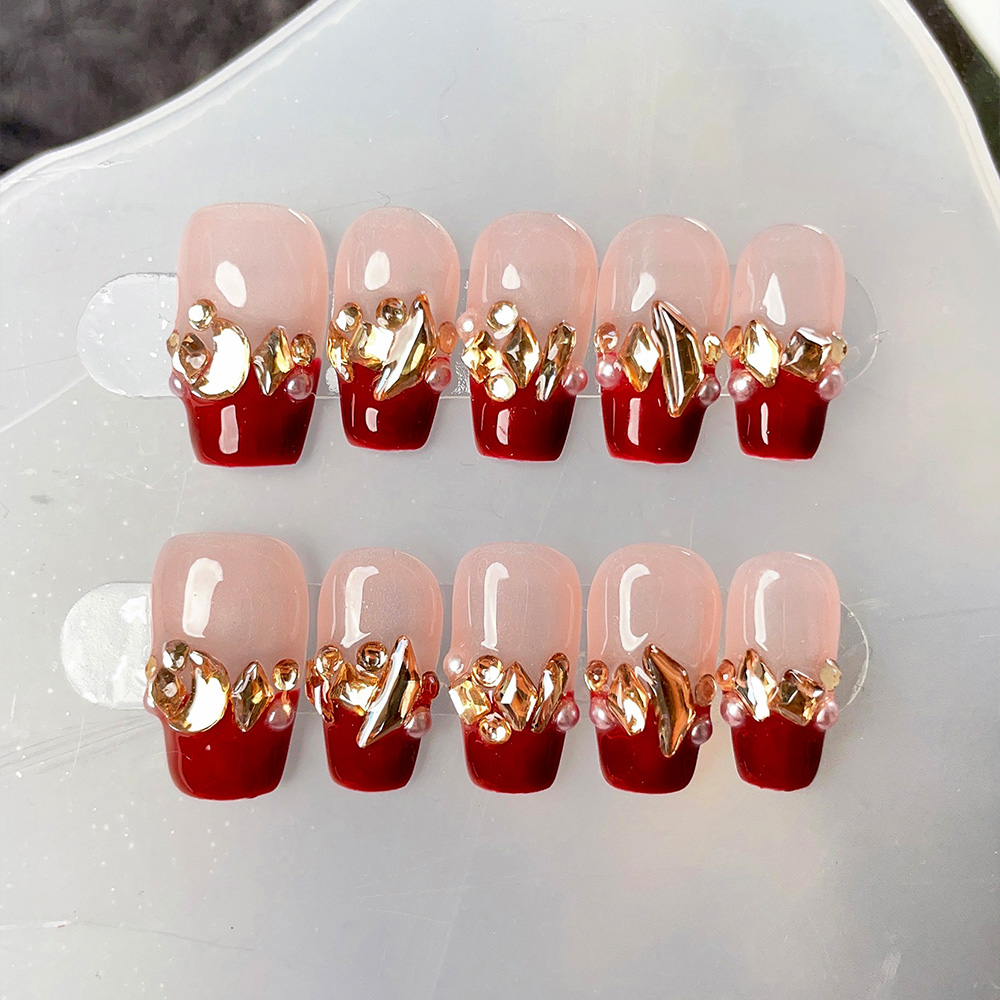10pcs Short Trapezoid Handmade - Nail Art Red recensione e prezzo
