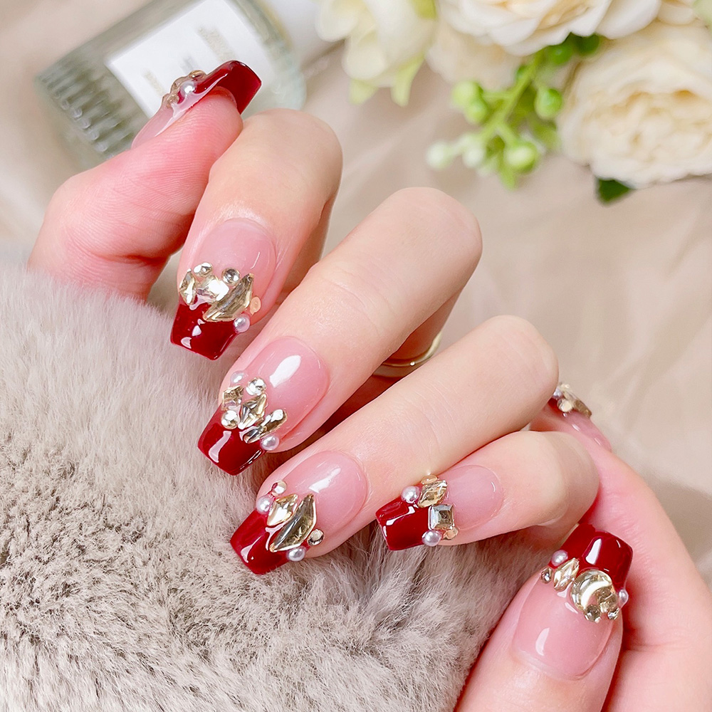 10pcs Short Trapezoid Handmade - Nail Art Red recensione e prezzo