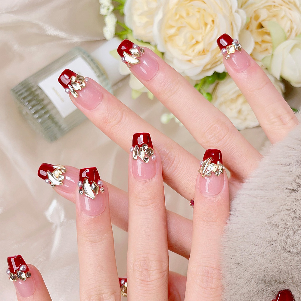 10pcs Short Trapezoid Handmade - Nail Art Red recensione e prezzo
