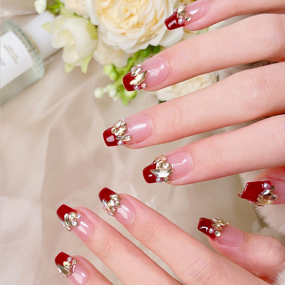 10pcs Short Trapezoid Handmade - Nail Art Red recensione e prezzo