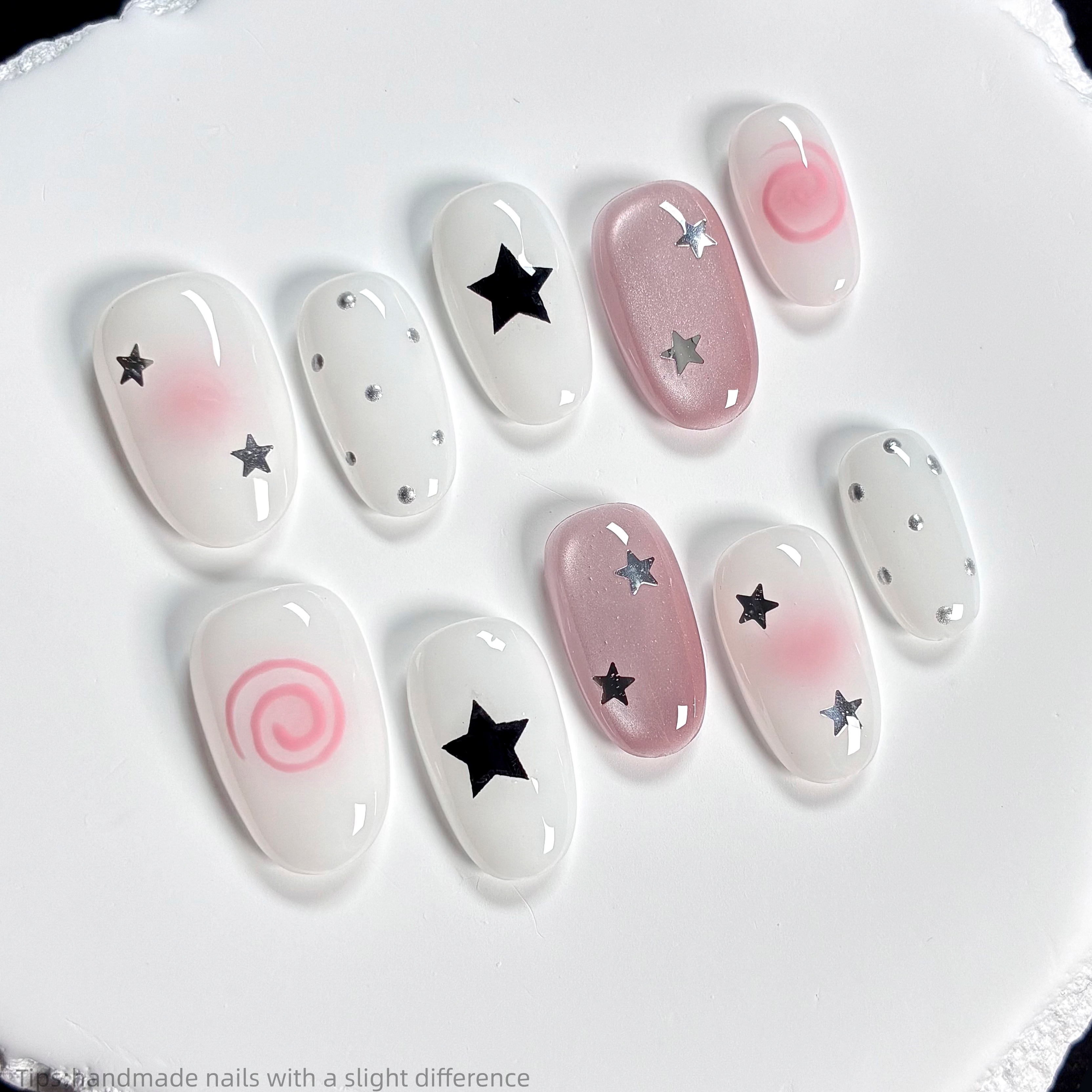 10pcs handmade pink press on n - Nail Art Oval recensione e prezzo