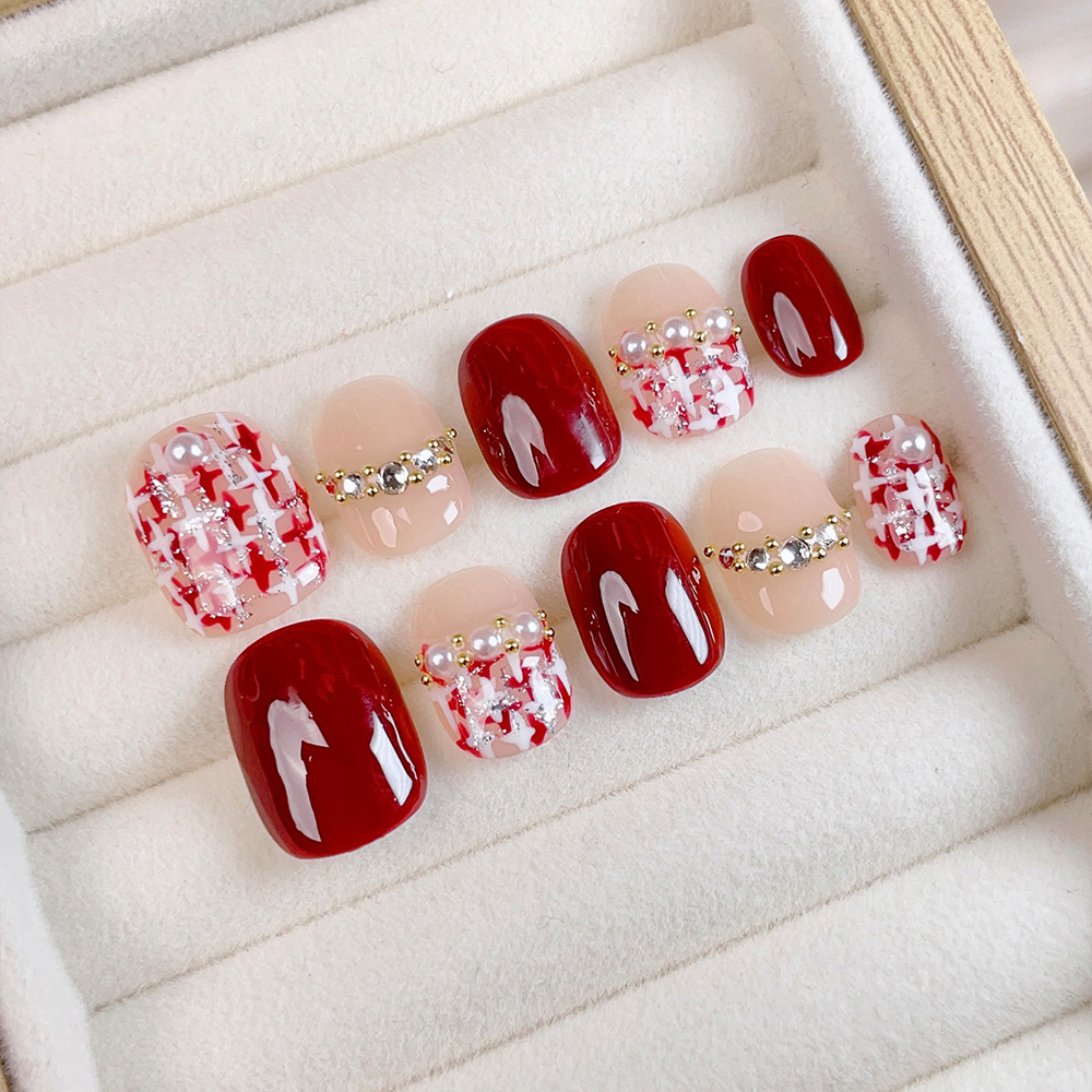 10pcs Short Square Round Handm - Nail Art Red recensione e prezzo