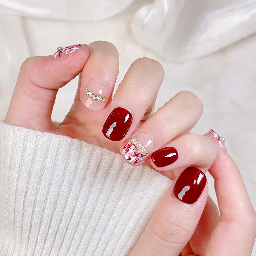 10pcs Short Square Round Handm - Nail Art Red recensione e prezzo