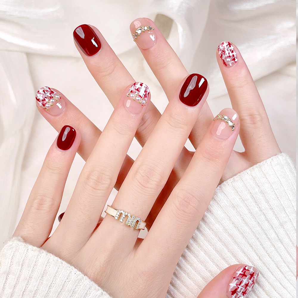 10pcs Short Square Round Handm - Nail Art Red recensione e prezzo