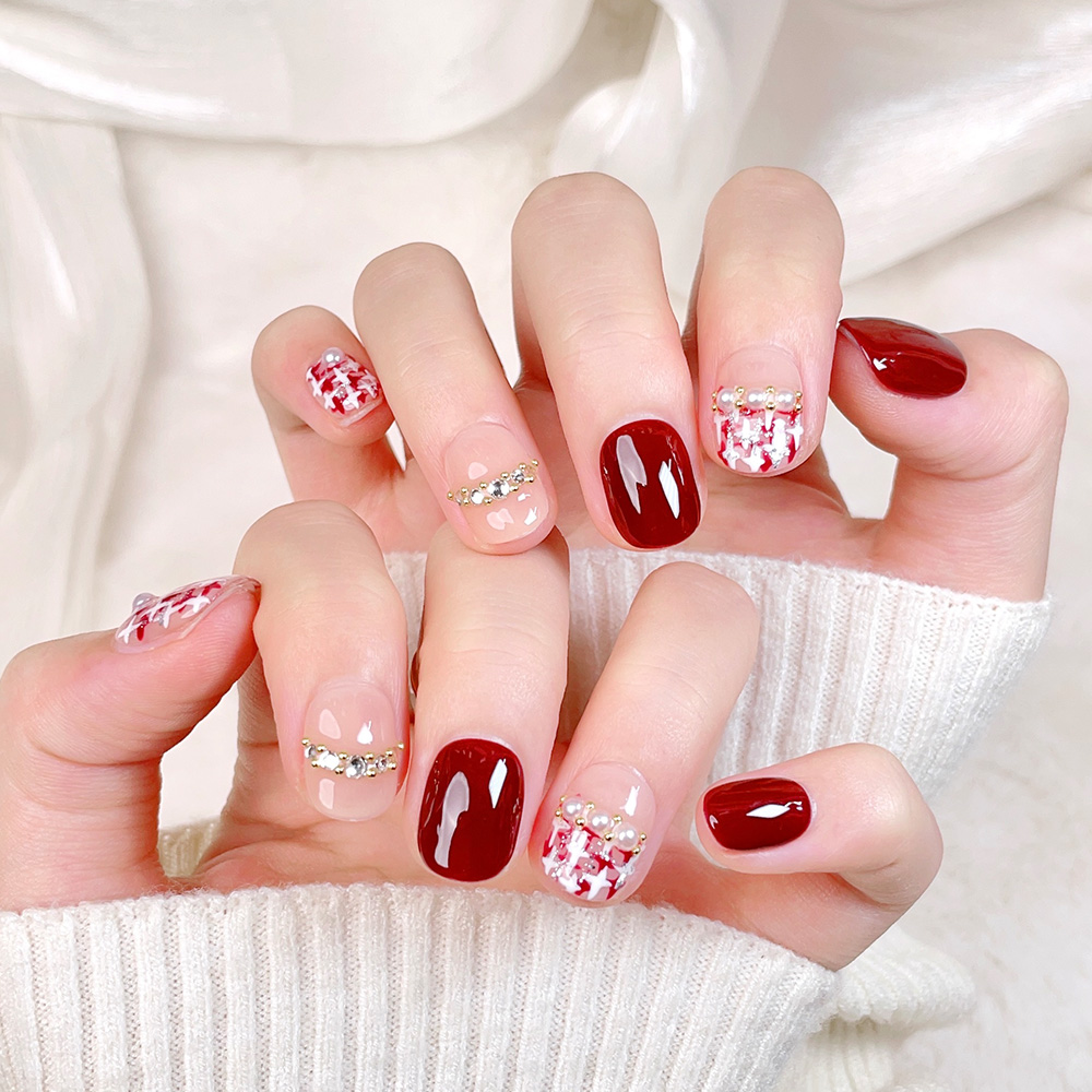 10pcs Short Square Round Handm - Nail Art Red recensione e prezzo